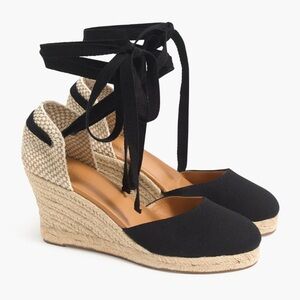J. Crew Factory | NWOT Black Ankle Wrap Espadrille Close Toe Wedges